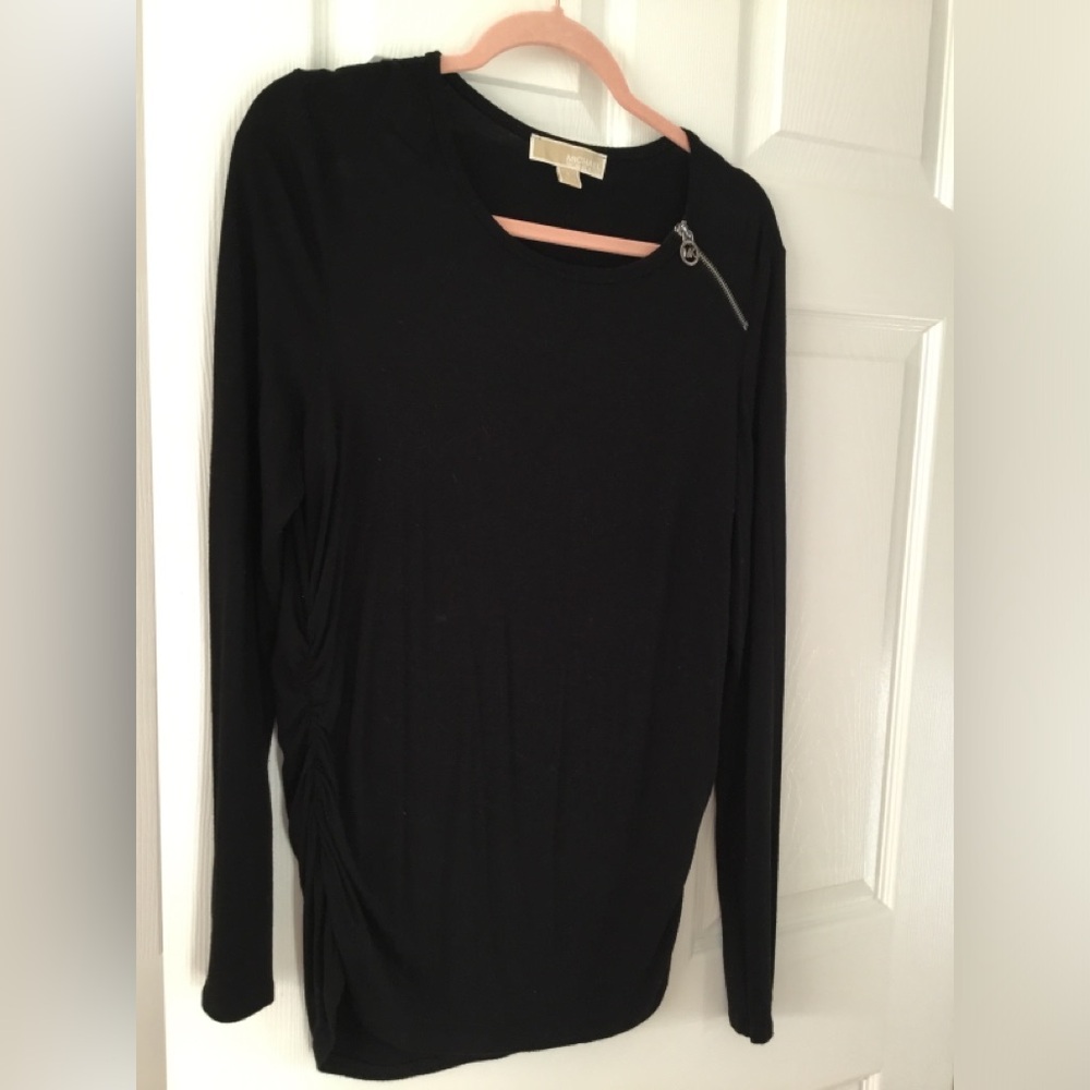 Michael Kors Black Long Sleeve Top with Zipper Accent